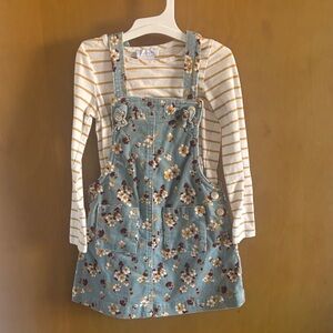 Tahari Denim Floral Jumper with Striped Top